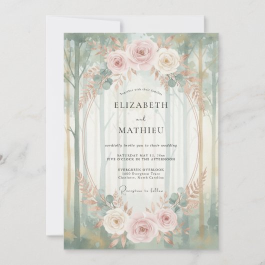Blush Mint Bos Eucalyptus Bruiloft Kaart (Voorkant)