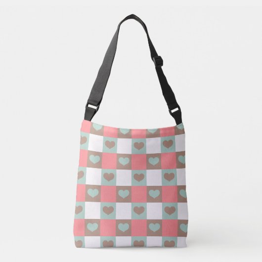 Blush Mint Checkered Heart Crossbody Tas (Voorkant)