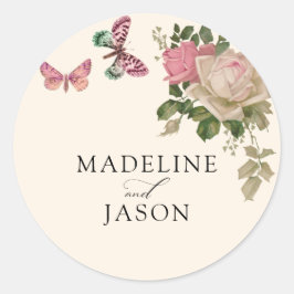  Blush Mint Floral Butterfly Wedding Ronde Sticker
