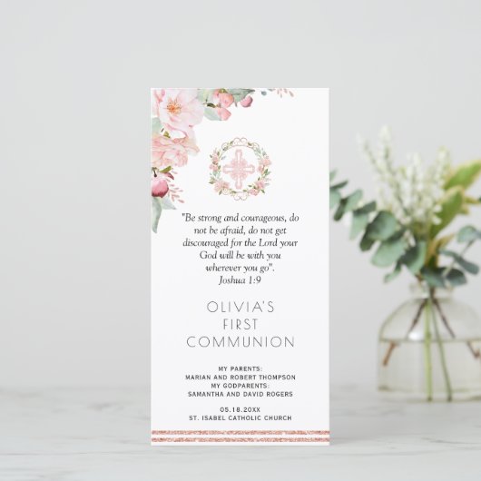 Blush, Mint Floral First Community Bladwijzer Favo Bedankkaart (Staand voorkant)