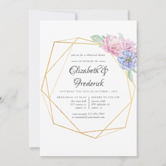 Blush & Mint Geometric Floral Rehearsal Dinner Kaart (Voorkant)