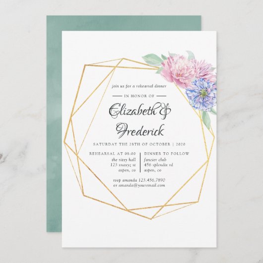 Blush & Mint Geometric Floral Rehearsal Dinner Kaart (Voorkant / Achterkant)
