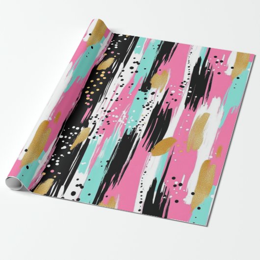 Blush Mint Goud Luxe Abstract Cadeaupapier (Uitgerold)