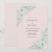 Blush Mint Leaf Bruiloft Kaart (Voorkant / Achterkant)