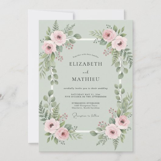 Blush Mint Loof Bruidsboeket Eucalyptus Kaart (Voorkant)
