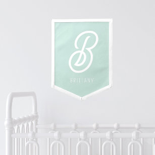 Blush Mint Monogram Aangepaste naam Baby Nursery Wimpel