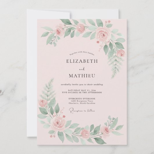 Blush Mint Pioen Trouw Kaart (Voorkant)
