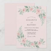 Blush Mint Pioen Trouw Kaart (Voorkant / Achterkant)