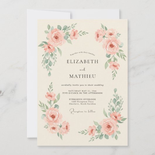 Blush Mint Ranunculus Eucalyptus Bruiloft Kaart (Voorkant)