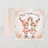 Blush & Mint Rendier Lovebirds Valentijnsdag Feestdagenkaart (Voorkant / Achterkant)