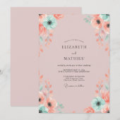 Blush Mint Wilde Bloem Bruiloft Kaart (Voorkant / Achterkant)