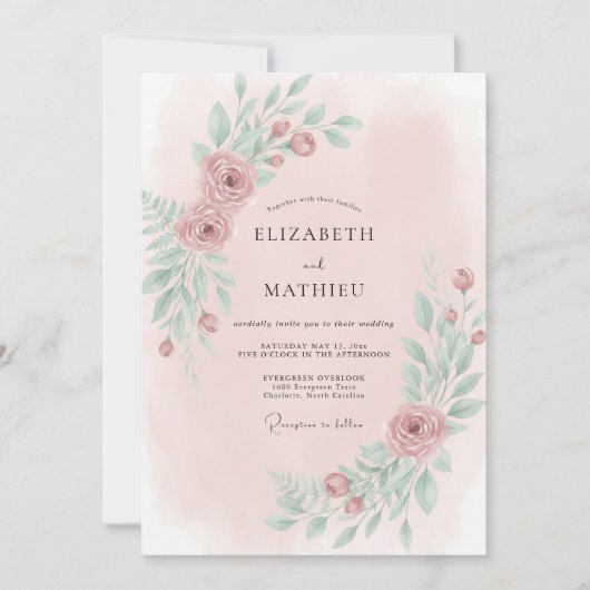 Blush Mint Winged Trouw Kaart (Voorkant)