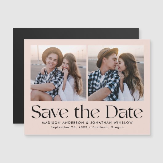 Blush Modern  belettering foto Save the Date Magnetische Uitnodiging (Voorkant / Achterkant)
