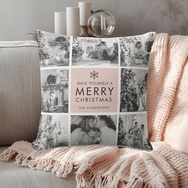 Blush Modern Collage “Prettig Kerstfeest” Multi Fo Buitenkussen (Creator heeft geüpload)