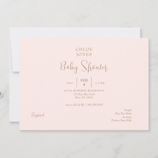 Blush Modern & eenvoudig Baby shower Kaart (Voorkant)