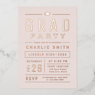 Blush Modern Eenvoudige Typografie Graduation Part Folie Uitnodiging