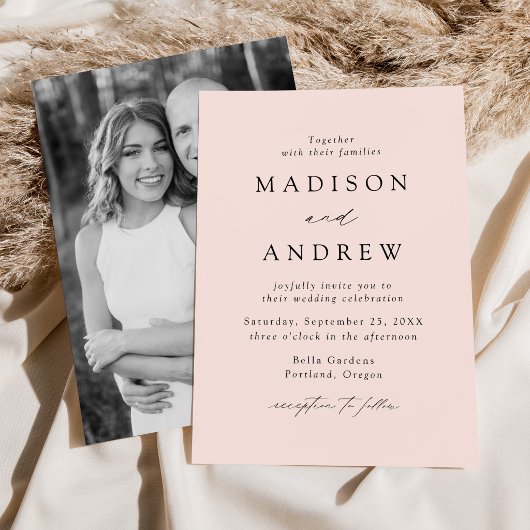 Blush Modern Elegance Photo Wedding Kaart
