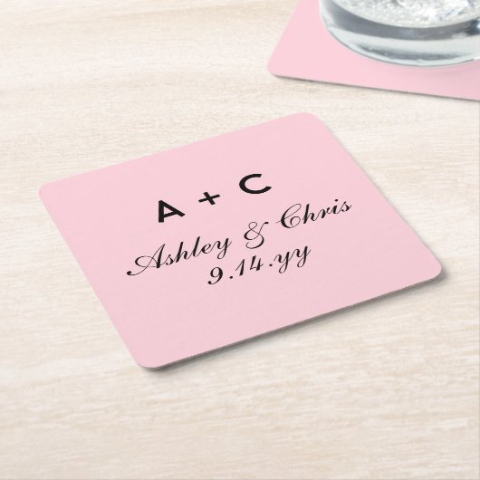 Blush Modern Gepersonaliseerde Bruiloft Receptie F Kartonnen Onderzetters (Schuin)