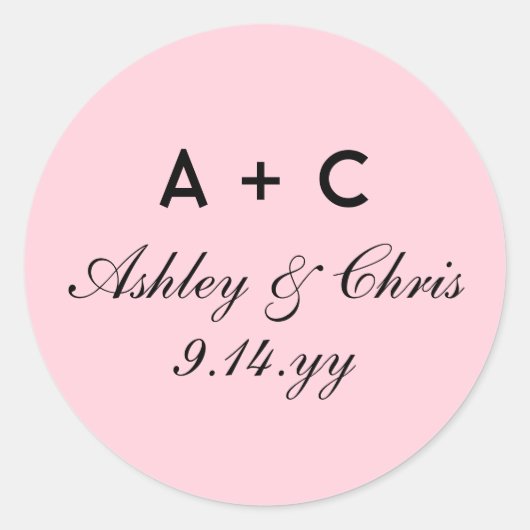 Blush Modern Gepersonaliseerde Bruiloft Receptie F Ronde Sticker (Voorkant)