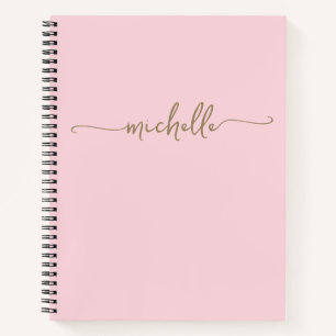 Blush Modern Girly Goud Script Monogram Naam Notitieboek