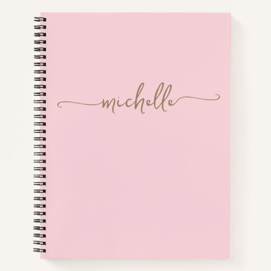Blush Modern Girly Goud Script Monogram Naam Notitieboek (Voorkant)