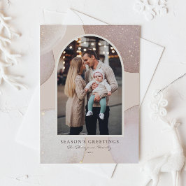 Blush Modern Glanzend Seizoensgroeten Foto Feestdagenkaart