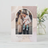 Blush Modern Glitterend Seizoensgroeten Foto Feestdagenkaart (Staand voorkant)