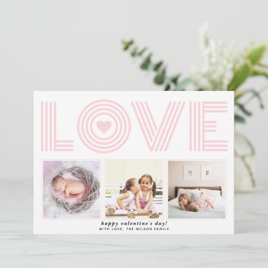 Blush modern LOVE Valentijnsdag hartfoto Ho Feestdagenkaart (Staand voorkant)