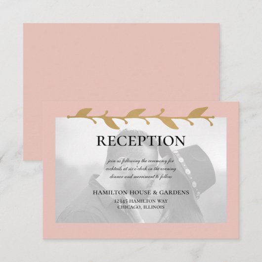 Blush Modern Photo Gold bladeren receptie Informatiekaartje (Voorkant / Achterkant)