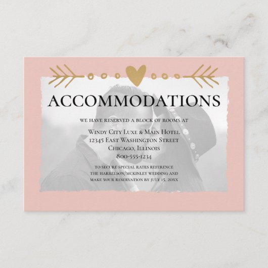 Blush Modern Photo Gold Hearts Accommodaties Informatiekaartje (Voorkant)