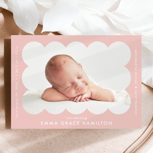 Blush Modern Scalloped Photo Lijst Birth Aankondiging