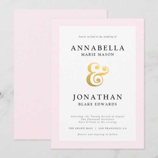 Blush Modern Wedding Invitation Kaart (Voorkant / Achterkant)