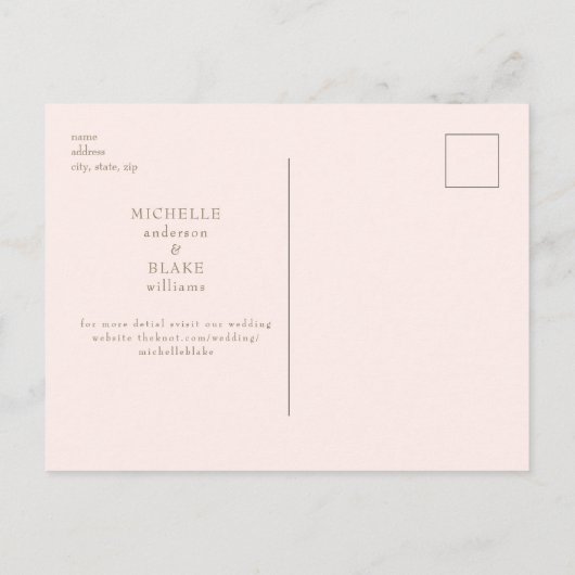 Blush Modern Wedding Save the Date Briefkaart (Achterkant)
