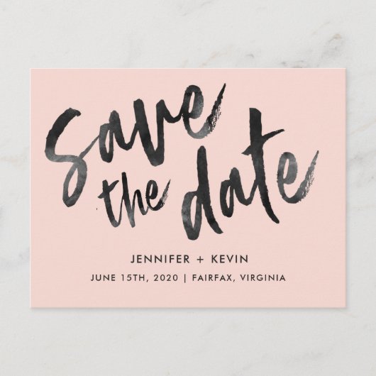 Blush moderne bruiloft kalligrafie Save the Date Aankondigingskaart (Voorkant)