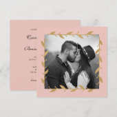 Blush Moderne Foto Goud Bladeren Bruiloft Kaart (Voorkant / Achterkant)