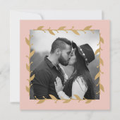 Blush Moderne Foto Goud Bladeren Bruiloft Kaart (Voorkant)