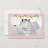 Blush Moderne Foto Gouden Bladeren RSVP Kaartje (Voorkant)