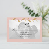 Blush Moderne Foto Gouden Bladeren RSVP Kaartje (Staand voorkant)