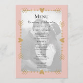 Blush Moderne Foto Gouden Harten Bruiloft Menu (Voorkant)