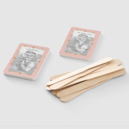 Blush Moderne Foto Gouden Harten Bruiloft Programm Handwaaier (Niet-gemonteerd)