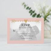 Blush Moderne Foto Gouden Harten RSVP Kaartje (Staand voorkant)