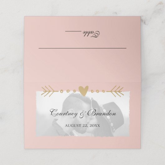 Blush Moderne Foto Gouden Harten Trouwen Plaatskaartje (Buitenkant ongevouwen)