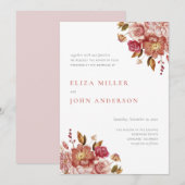 Blush Moderne Rustic Waterverf Floral Wedding Kaart (Voorkant / Achterkant)