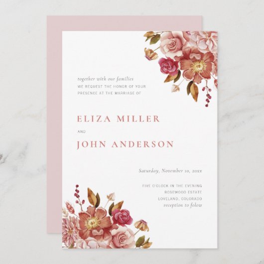 Blush Moderne Rustic Waterverf Floral Wedding Kaart (Voorkant / Achterkant)