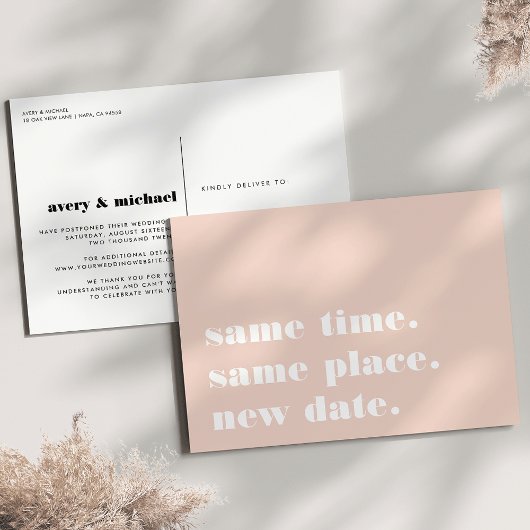 Blush | Moderne uitstel aankondiging trouwdag