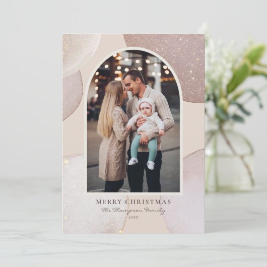 Blush Moderne vormgeving met kerstmis Feestdagenkaart (Staand voorkant)