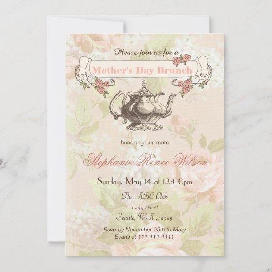 Blush Moederdag Brunch Tea Party Kaart (Voorkant)