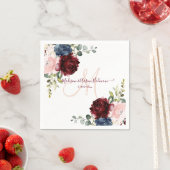 Blush Monogram, Bourgogne Blauwe Bloemen Waterverf Servet (Insitu)