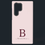 Blush Monogram Elegant Samsung Galaxy Hoesje<br><div class="desc">Blush Burgundy Monogram Samsung Galaxy S22 Ultra Hoesje. Prachtig ontwerp met monogram Initiaal in marsala bordeaux, en naam in diep bordeaux pruimenwijn kleur op blush roze. Personaliseer met uw initiaal en naam. Uitstekend geschikt voor school-, hogeschool-, thuis- of kantoor-gebruik. Wij nodigen u uit om onze Zazzle winkel, Austen & Grace...</div>