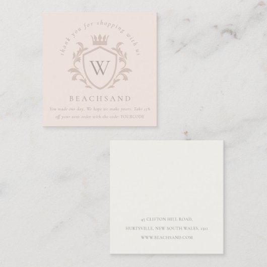 Blush Monogram Floral Crown Crest Order Dank u Vierkante Visitekaartje (Voorkant / Achterkant)